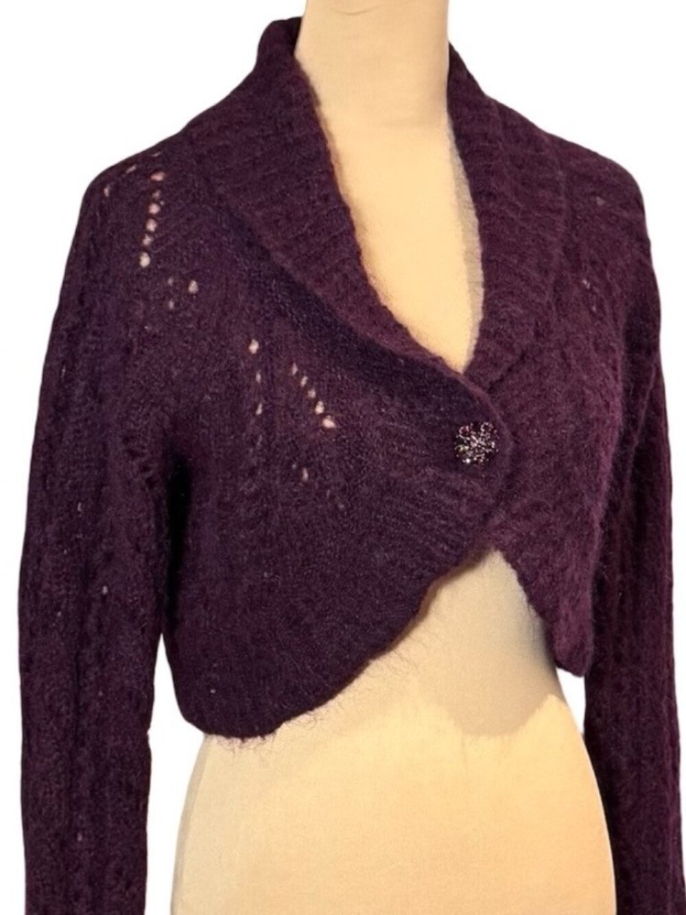Vintage LOFT Fairy Grunge Whimsigoth Cropped Cardigan Sz S Crystal Button